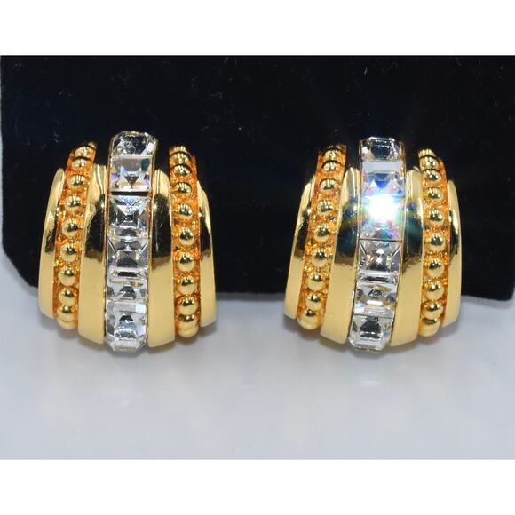 Swarovski Swan Crystal Pave Half Hoops Clip-On Earrings - Picture 3 of 6